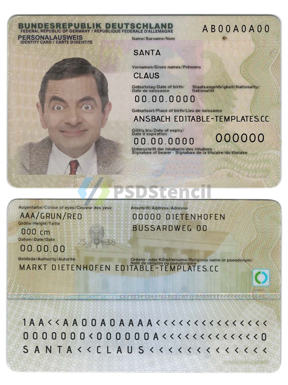 欧盟|Germany ID Card Template德国身份证卡PS/PSD模板（V4版）