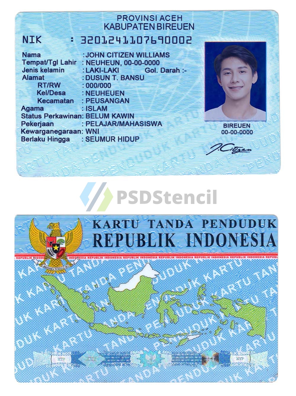东南亚 | Indonesia印度尼西亚/印尼ID卡/身份验证卡photoshop/PS/PSD模板（V2）