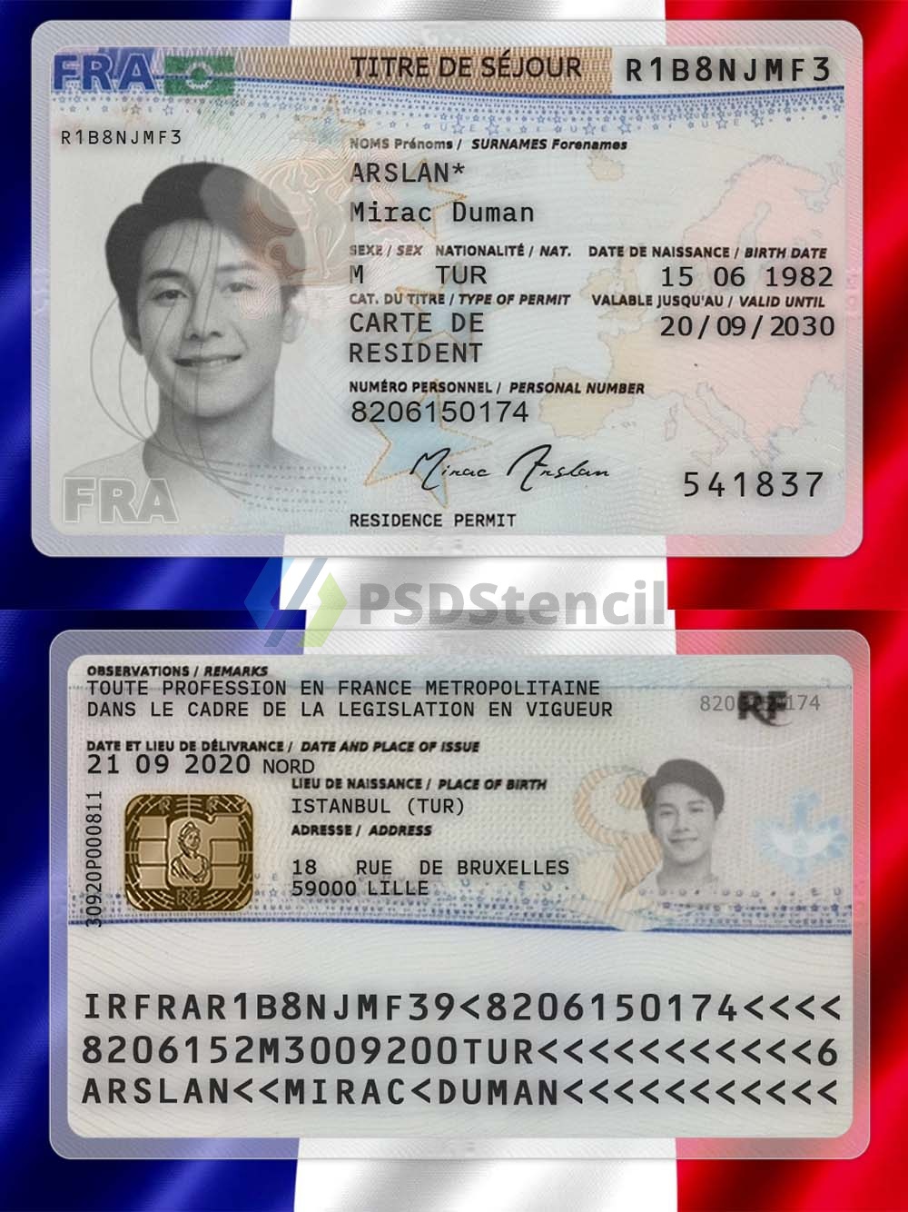 欧洲|欧盟|France Residence Permit法国新版居留卡/居住证/暂住证PS/PSD模板(V2)