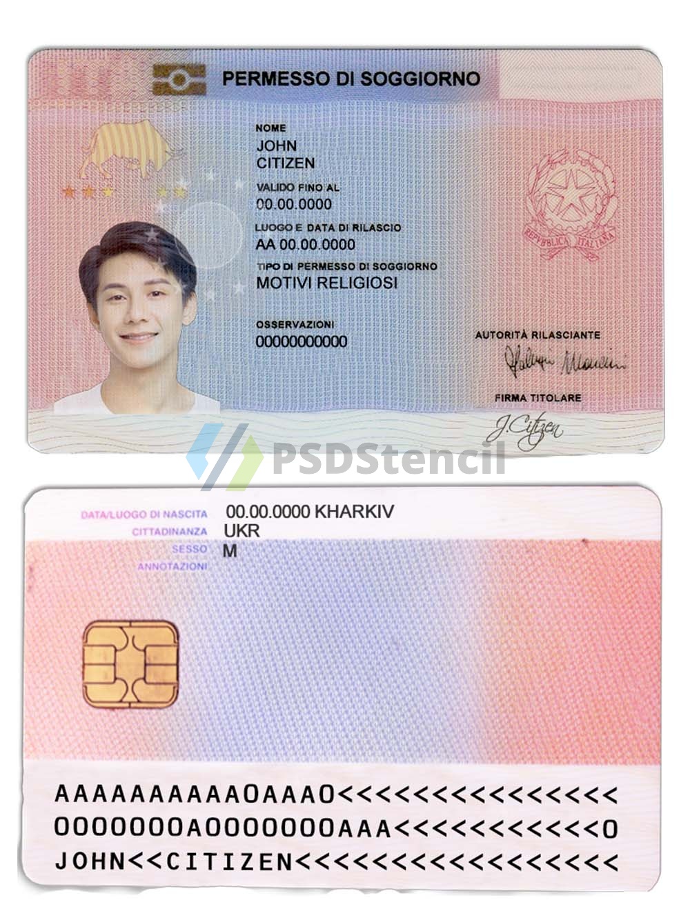 欧洲意大利居留卡/居住证/暂住证PS/PSD模板Italy Residence Permit Template