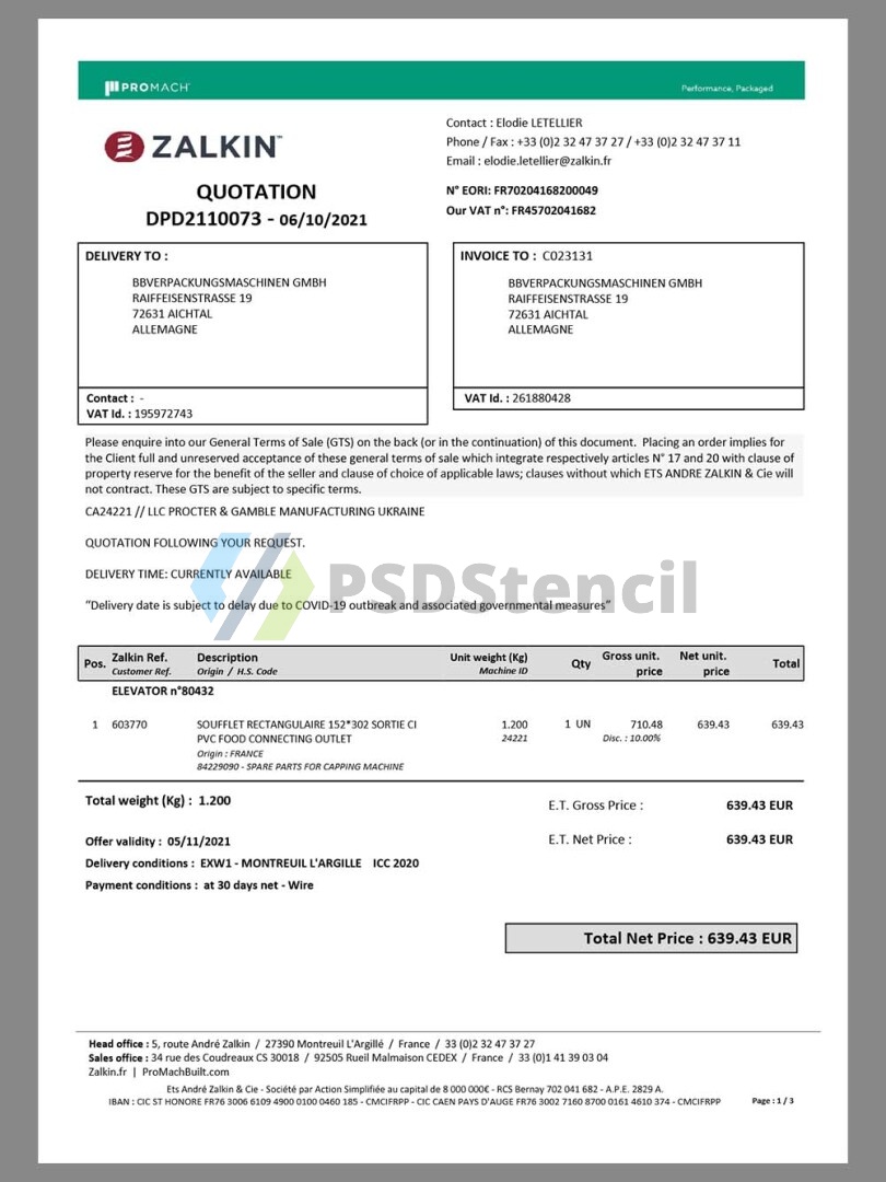 东欧|Ukraine Zalkin Shopping Invoice乌克兰购物账单/货物运输凭据pdf模板