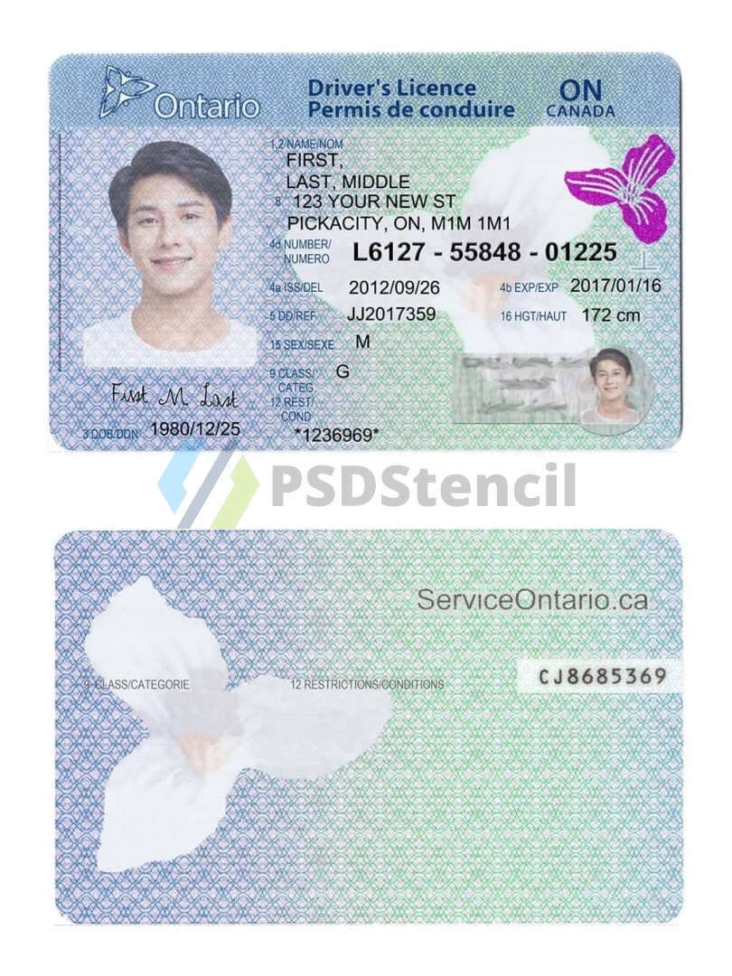 北美|Canada加拿大Ontario DL安大略省驾照/驾驶证PSD/Photoshop/PS模板