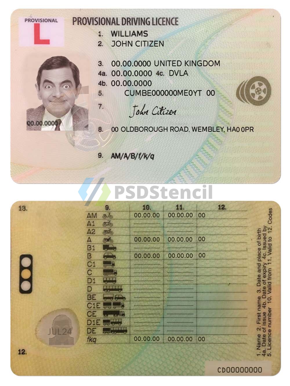 UK/England Provisional Driving License英国临时驾照PS/PSD模板