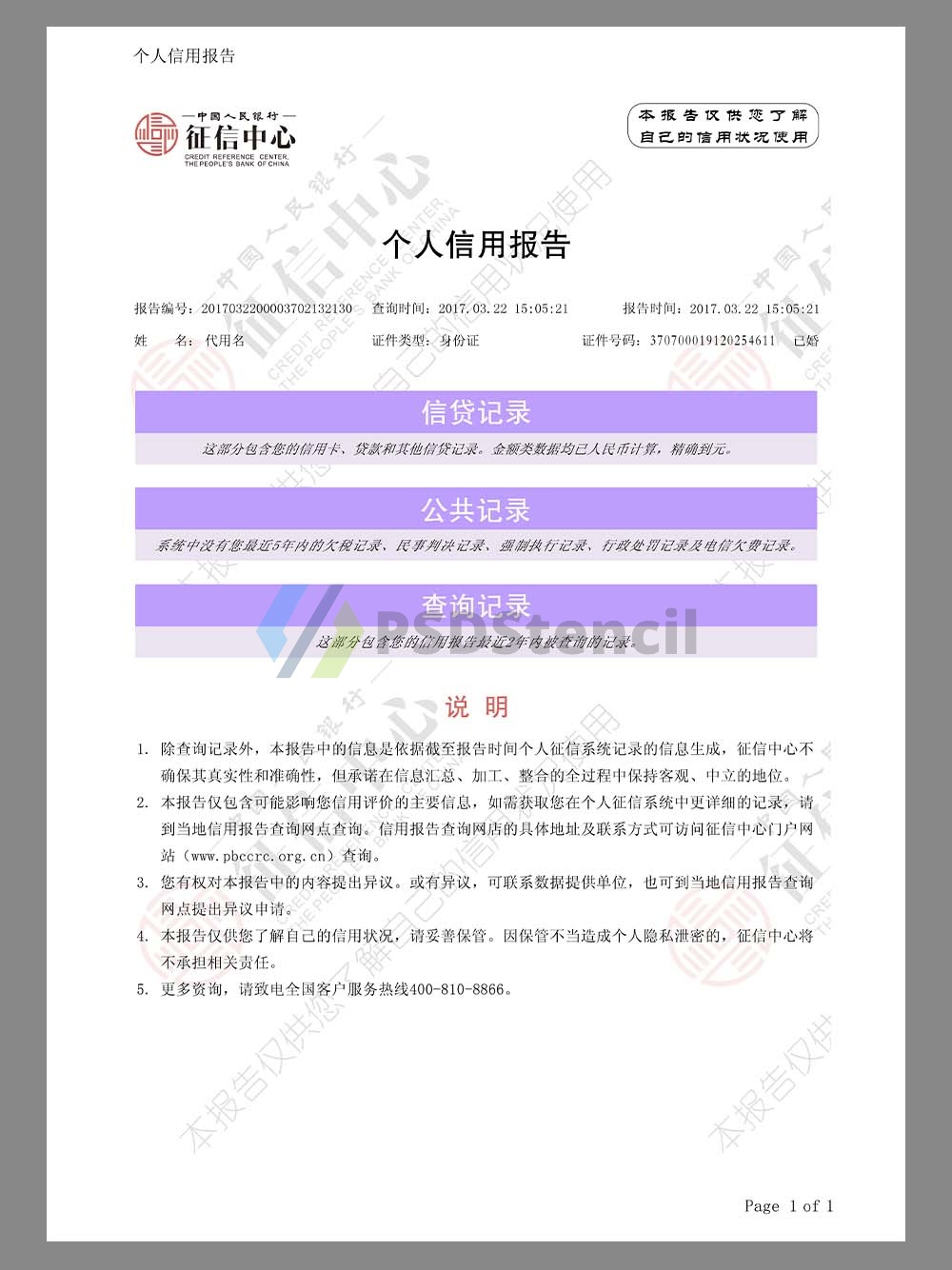 China Personal Credit Report个人信用报告PS/PSD模板
