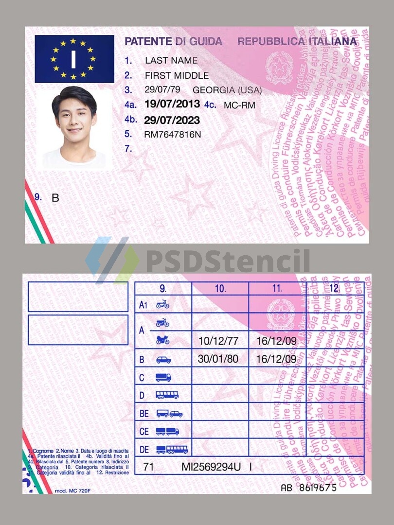 欧盟|Italy DL意大利驾照/驾驶证PSD/photoshop模板（V1）