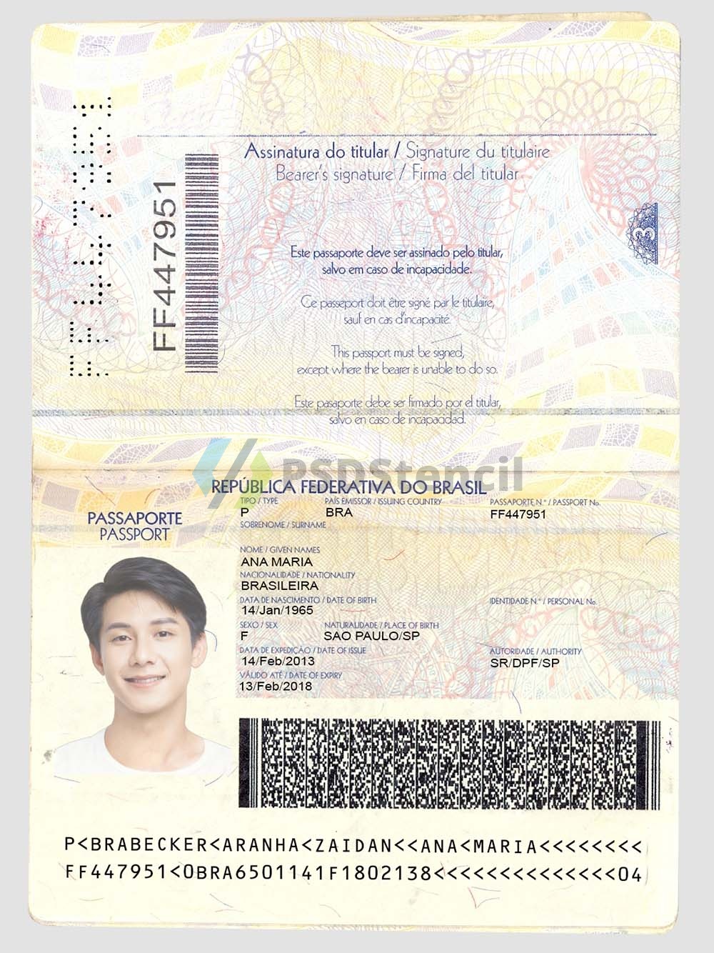 南美|Brazil Passport Template巴西护照PS/Photoshop/PSD模板（V1版）