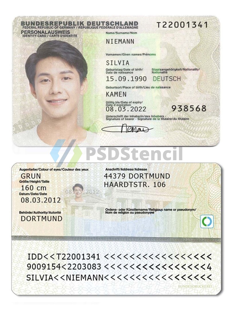 欧盟|德国ID卡/身份认证卡PSD/photoshop/PS模板（V1版）