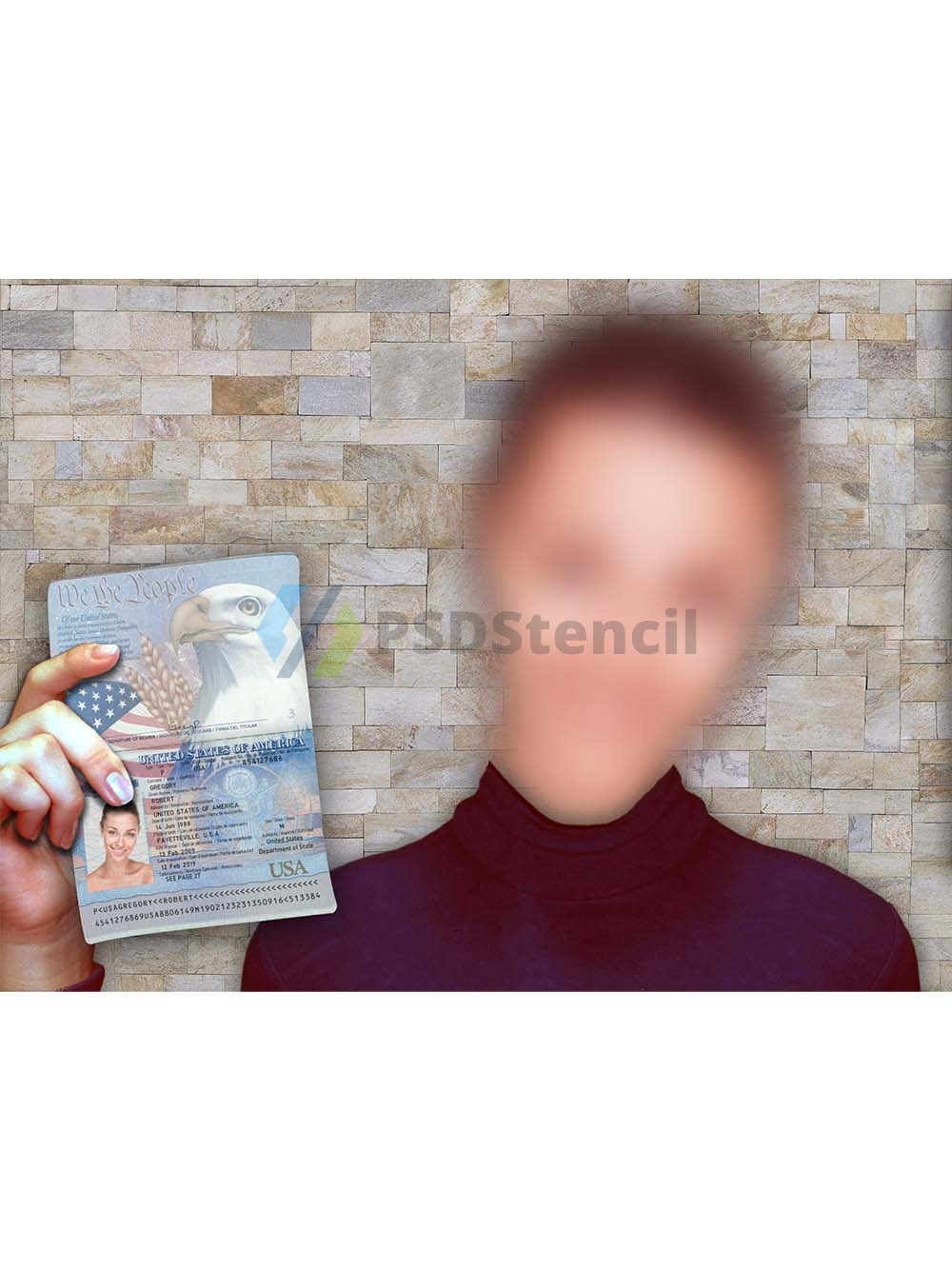Girl Selfie With Passport时尚女孩手持护照PS/PSD模板