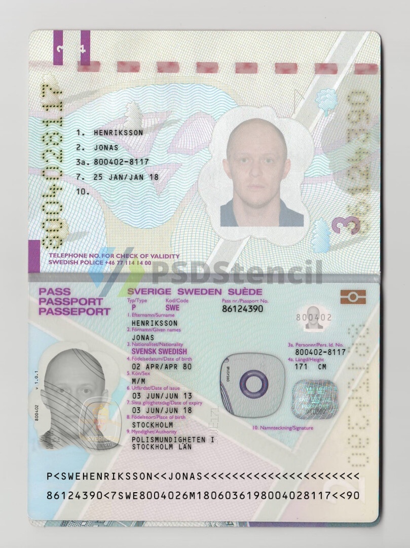 欧洲|北欧|Sweden Passport瑞典护照PSD/photoshop/PS模板（V1版）
