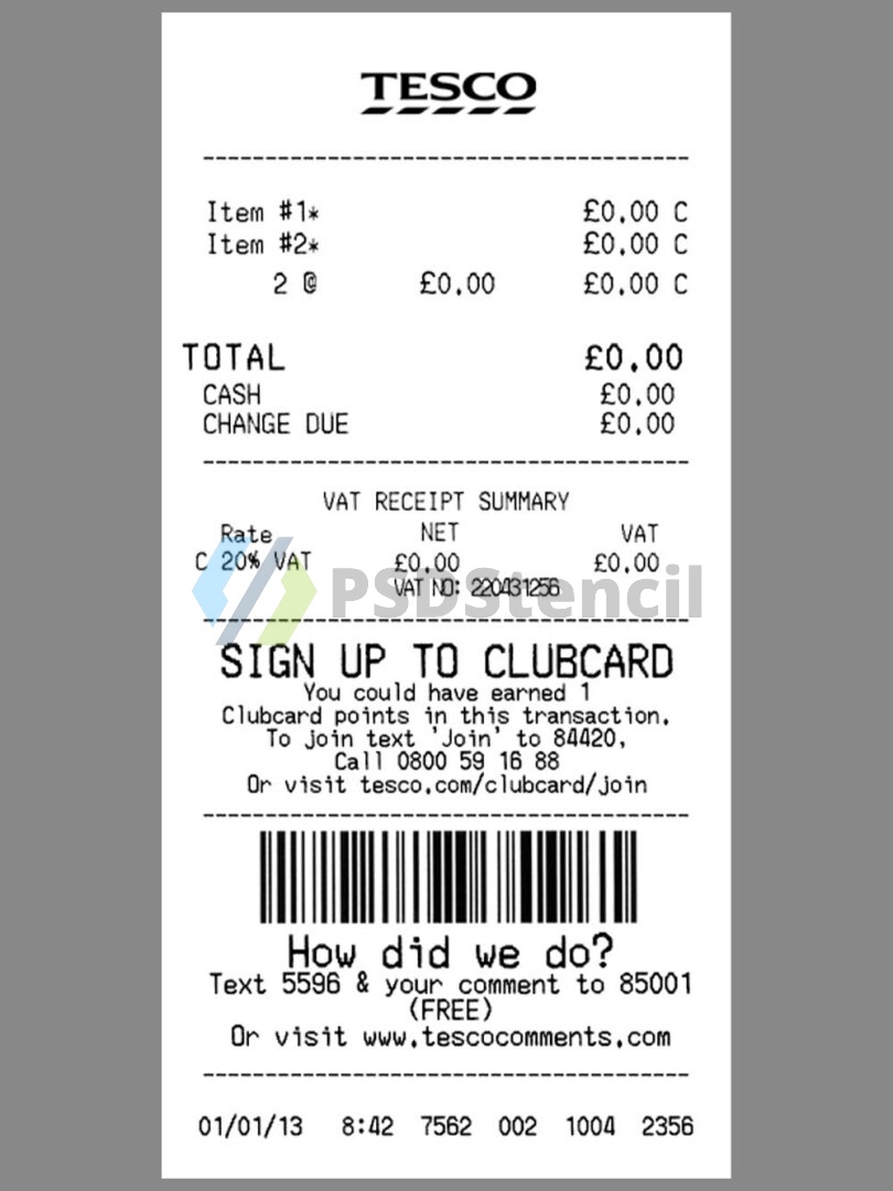 Tesco Receipt Invoice乐购购物账单PS/PSD模板