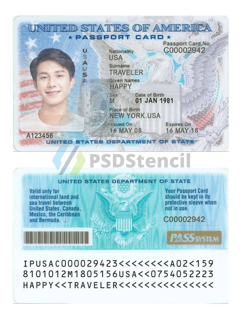 北美|USA Passport Card美国护照卡PSD/Photoshop/PS模板 V2