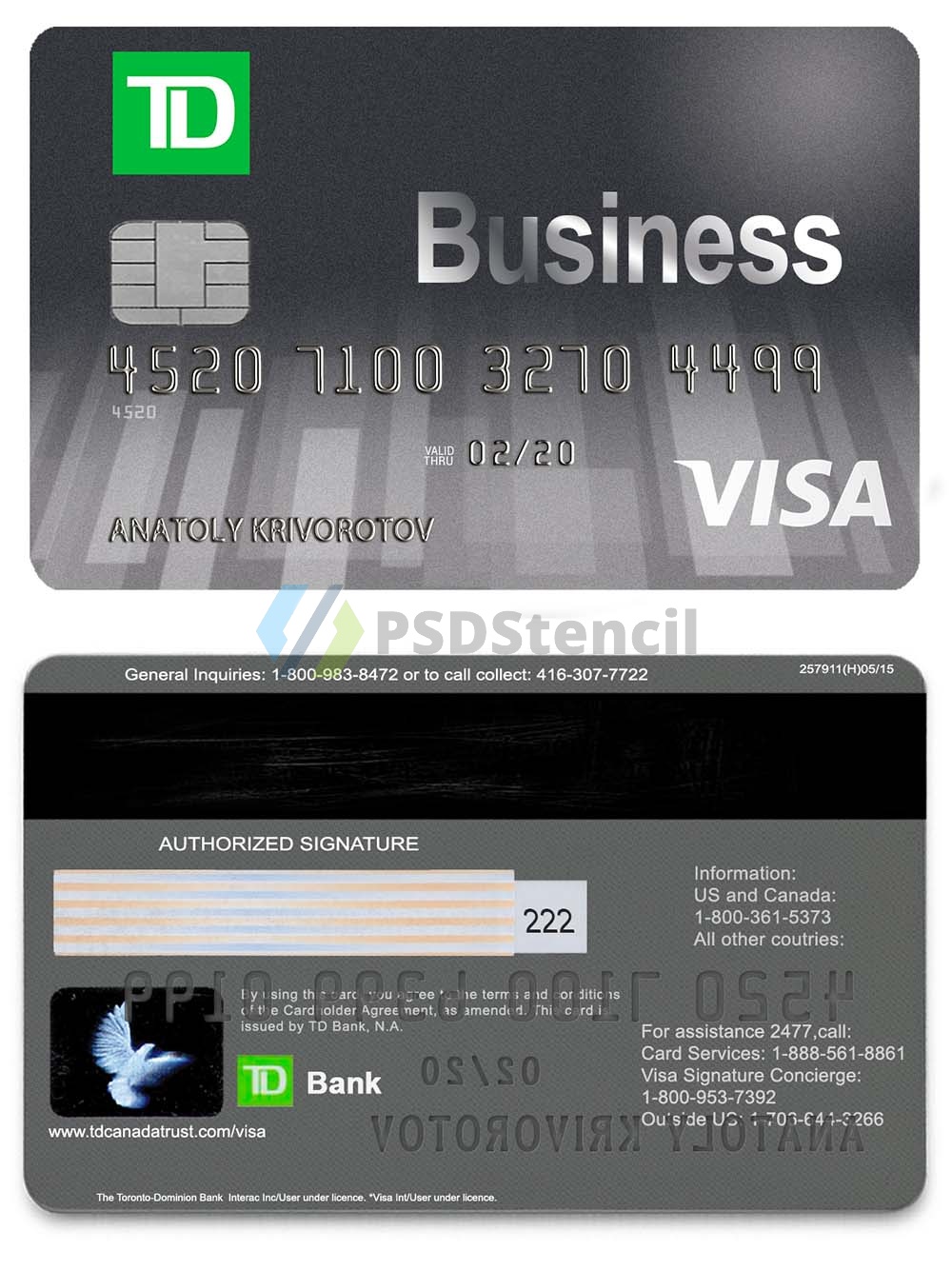 TD Bank Visa/Mastercard Card美国道明银行维萨/万事达卡PS/PSD模板