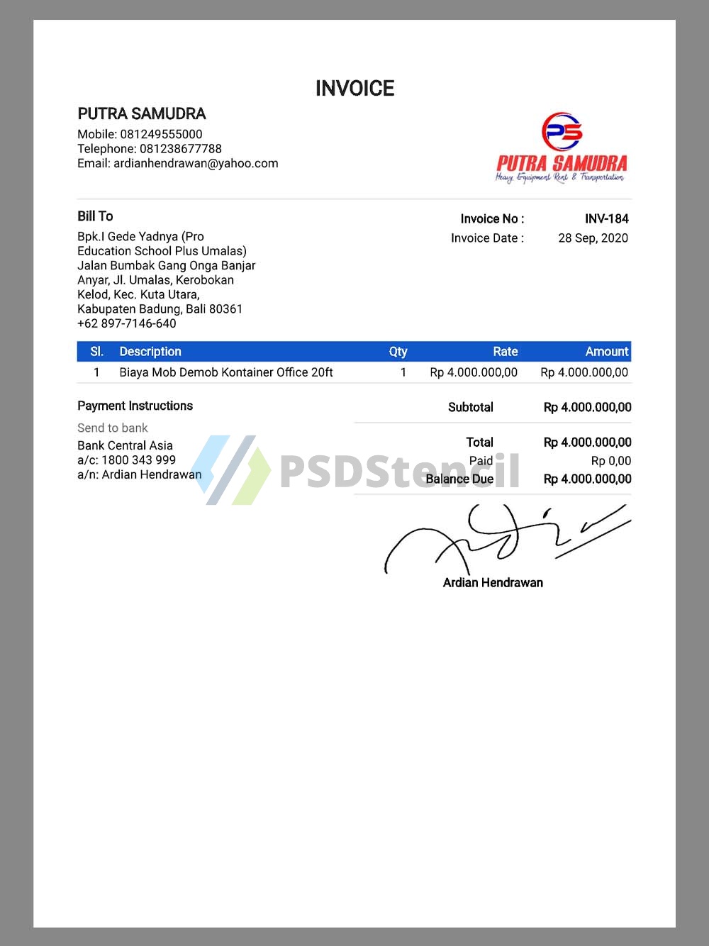 东南亚|Indonesia Putra Samudra Buy Invoice印尼购物账单pdf模板