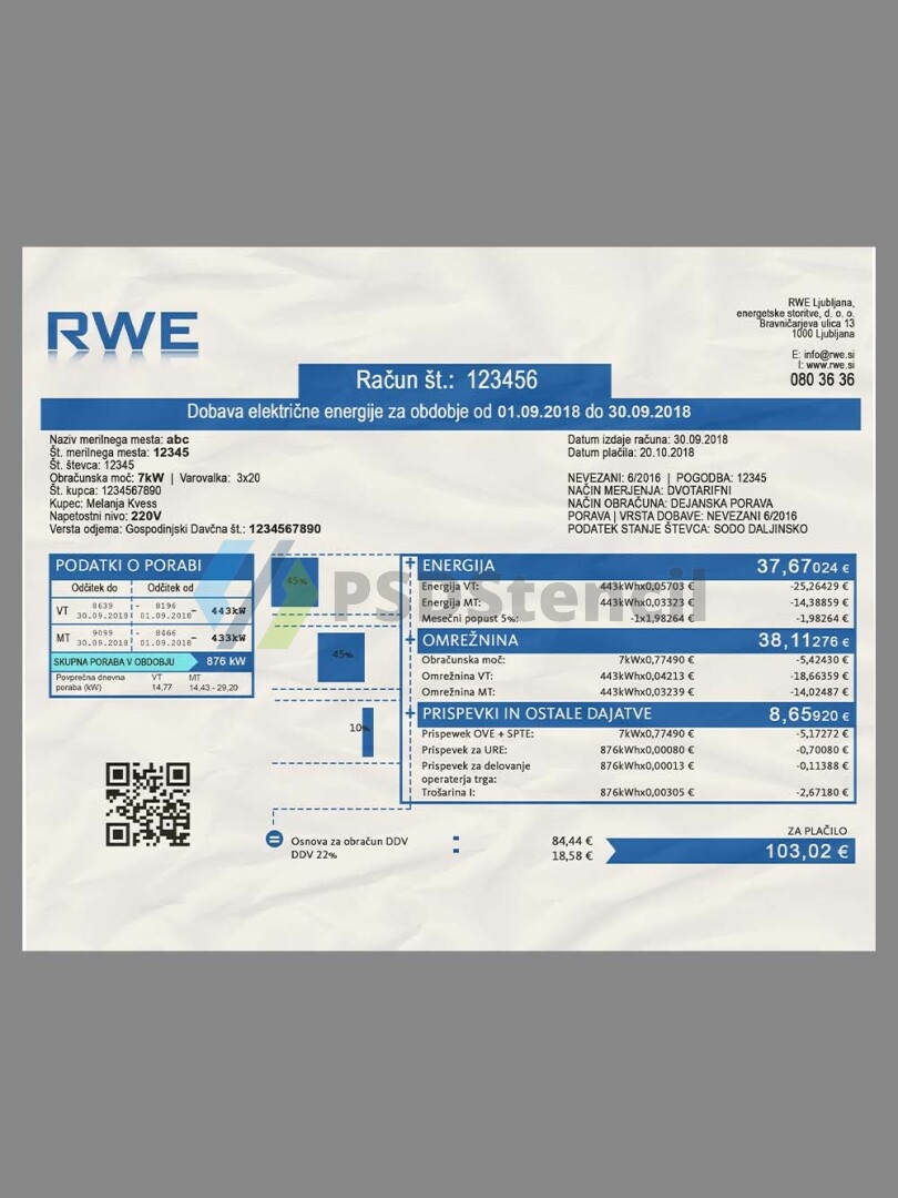 东欧|Slovenia RWE Electricity Utility Bills斯洛文尼亚水电费账单PS/PSD模板