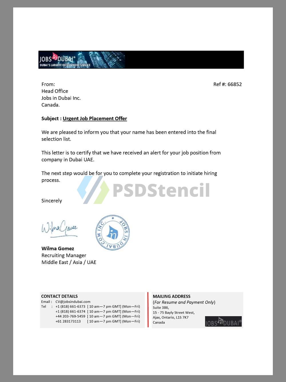 UAE Job Offer Letter阿联酋迪拜工作邀请函PDF模板