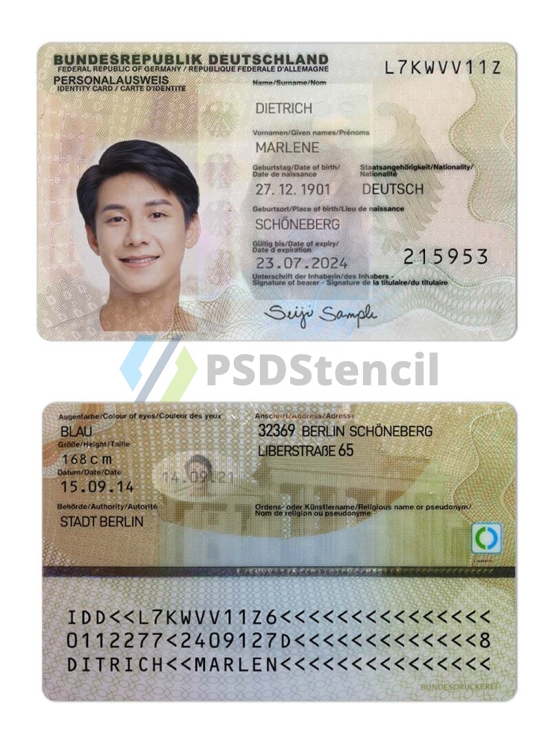 欧盟|Germany德国ID卡/身份验证卡PS/Photoshop/PSD模板 (V3版)