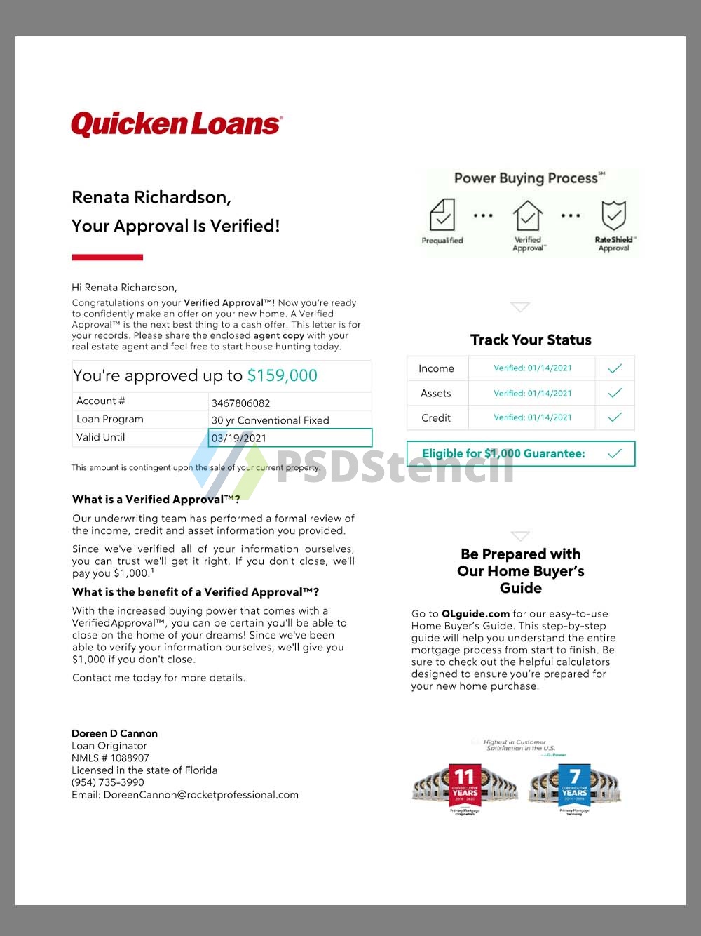 USA Quicken Loans Application Approved Letter美国贷款申请通过信pdf/word模板