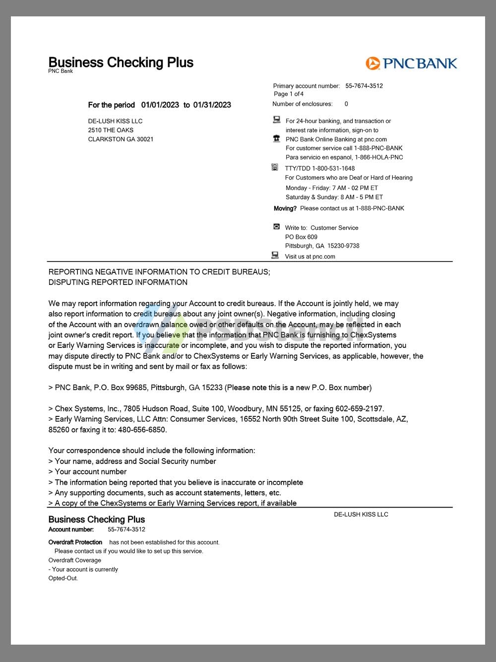 USA PNC Bank Firm Account Business Statement美国企业银行账单pdf模板