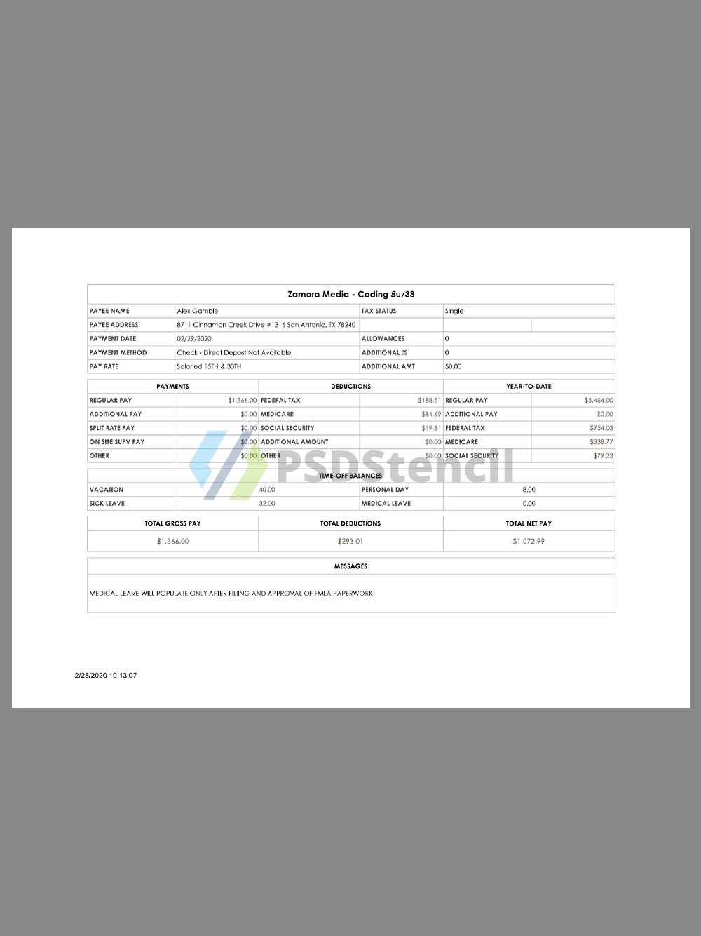 Spain Zamora Media Paystub Template西班牙娱乐公司收入证明/工资账单PDF模板