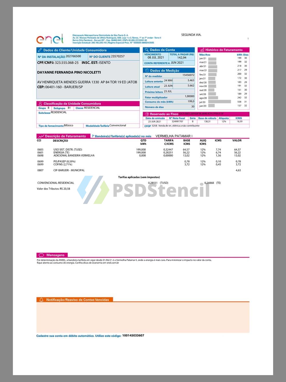 南美|Brazil Enel Utility Bills巴西水电费账单/KYC地址证明pdf模板