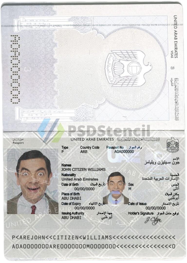 中东|UAE passport阿联酋护照PSD/photoshop/PS模板