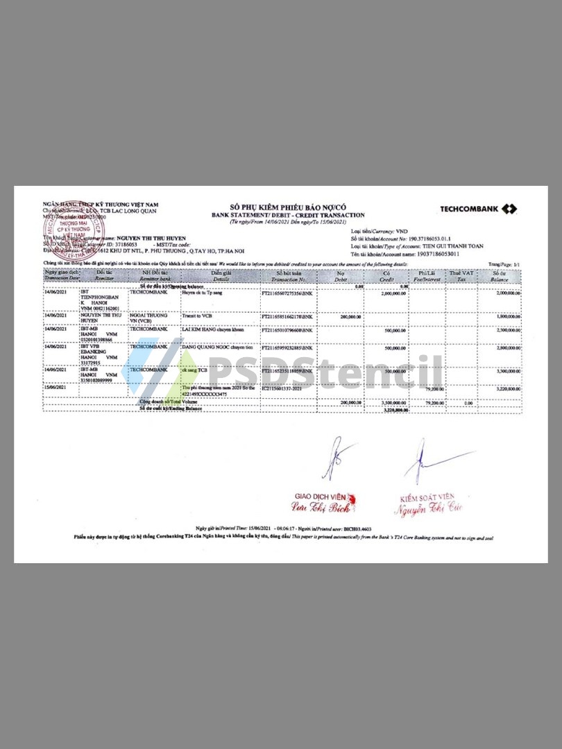 东南亚|越南Vietnam Techcombank Statement银行账单/KYC地址证明pdf模板
