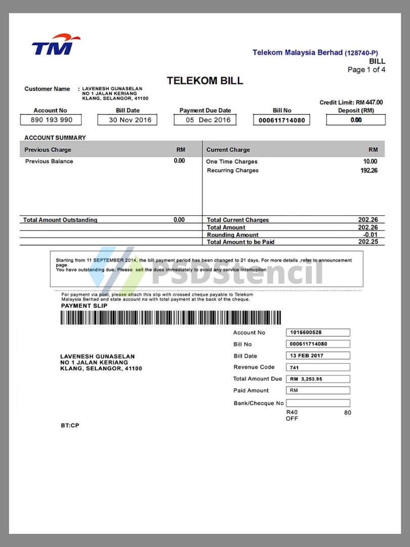 东南亚|Malaysia Telekom Mobile Invoice马来西亚话费账单psd/ps模板