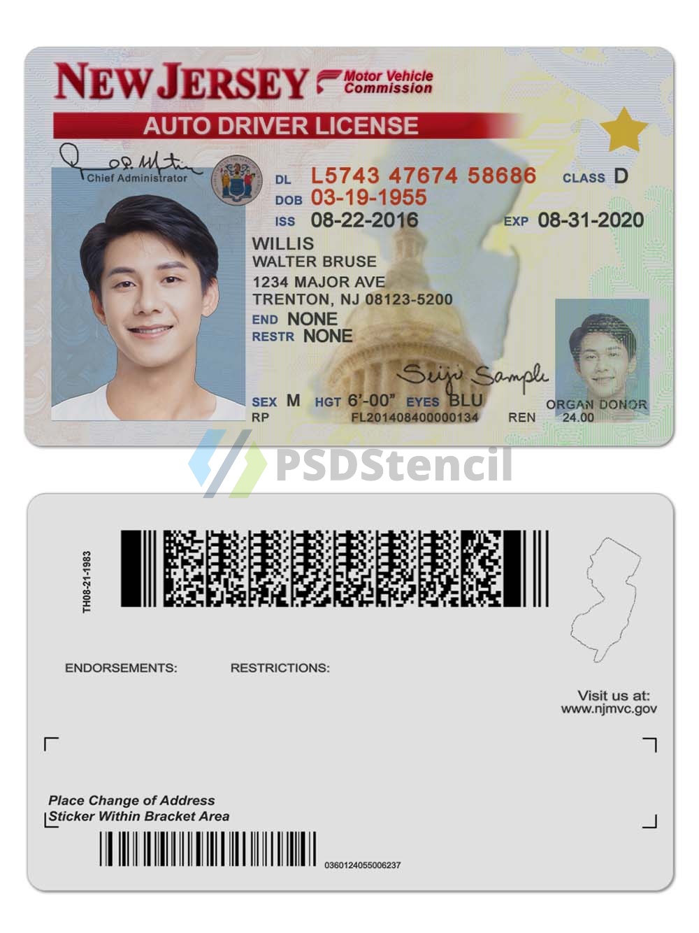 USA New Jersey DL美国新泽西州驾照/驾驶证PS/PSD模板(V2)