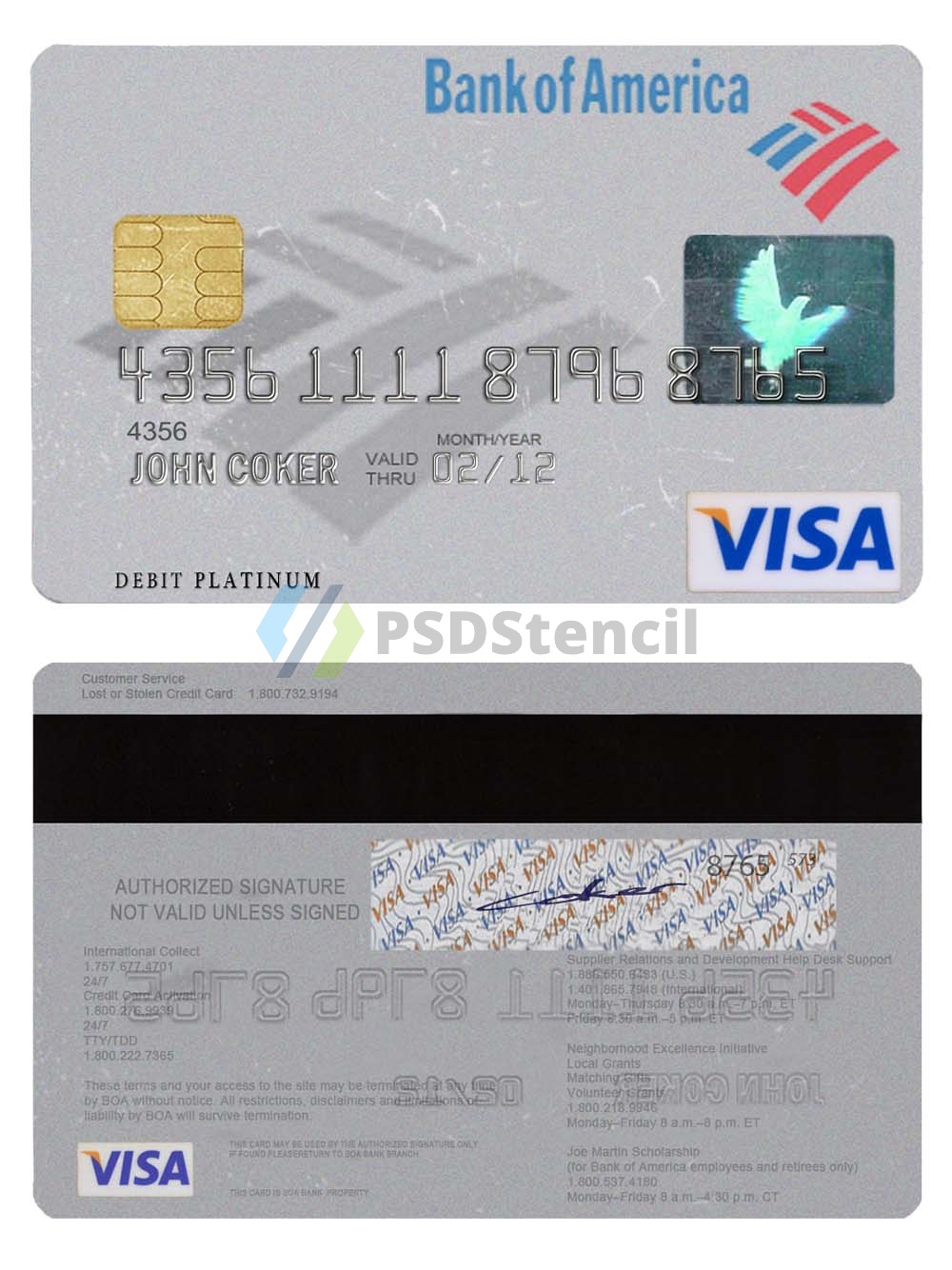 Bank of America Visa Debit Platinum Card美国银行维萨白金卡PS/PSD模板
