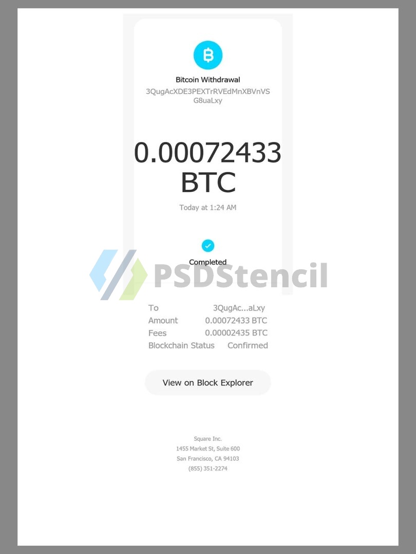 Cash app bitcoin withdrawal Statement加密币提取证明word/pdf模板