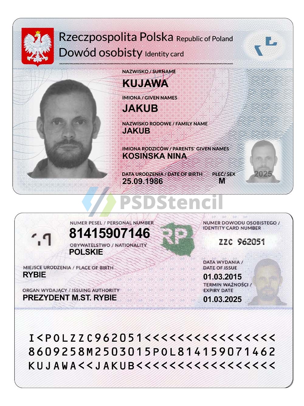 欧盟 | Poland ID Card 波兰ID/身份证卡photoshop/PS/PSD模板（V2）