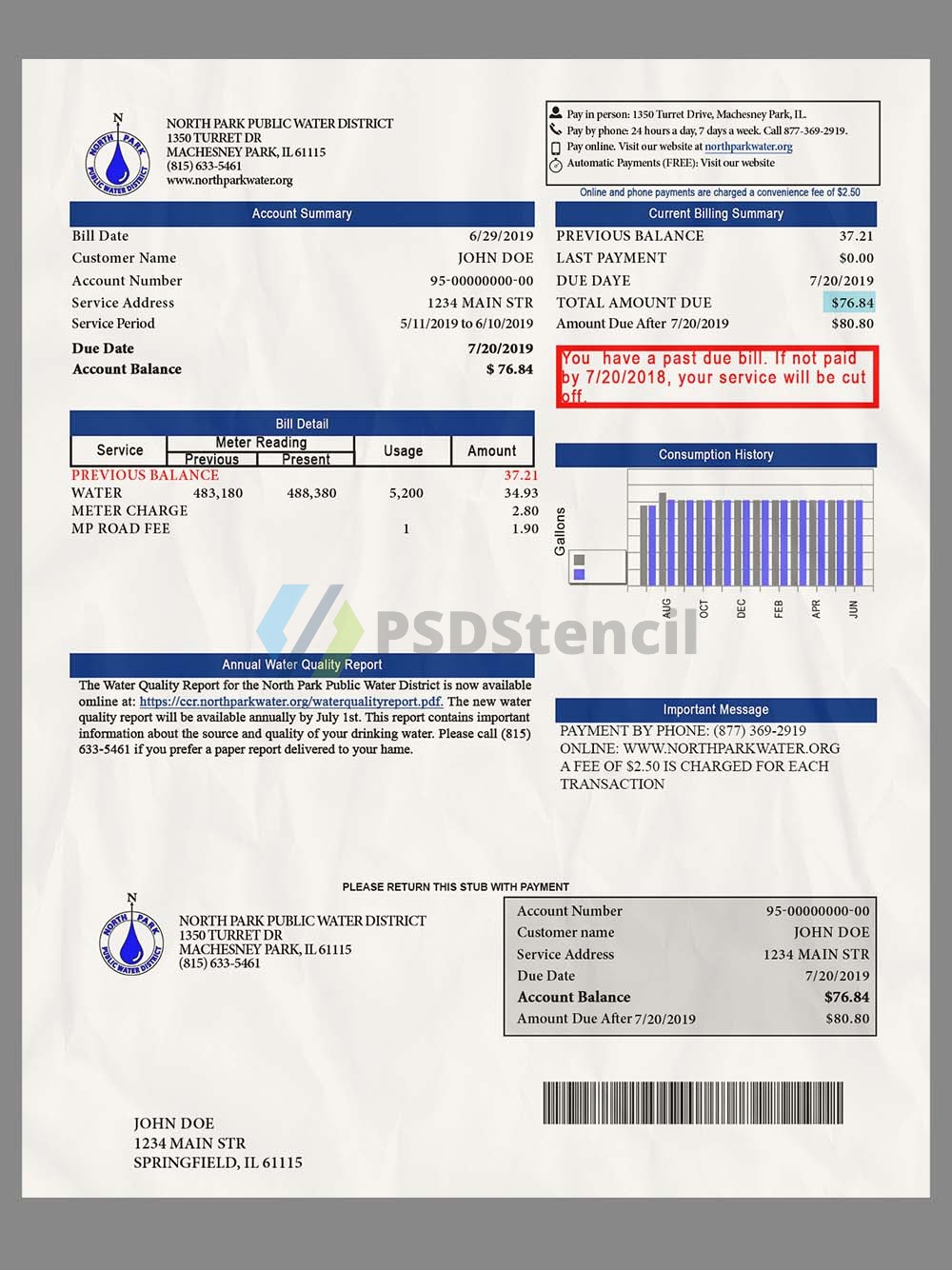 USA Illinois North Park Water Bills美国伊利诺伊州水电费账单PS/PSD模板