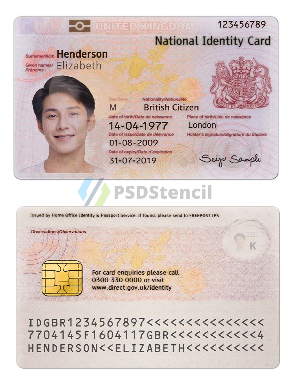 欧洲|UK/England ID/NID Card英国ID/身份证卡photoshop/PS/PSD模板