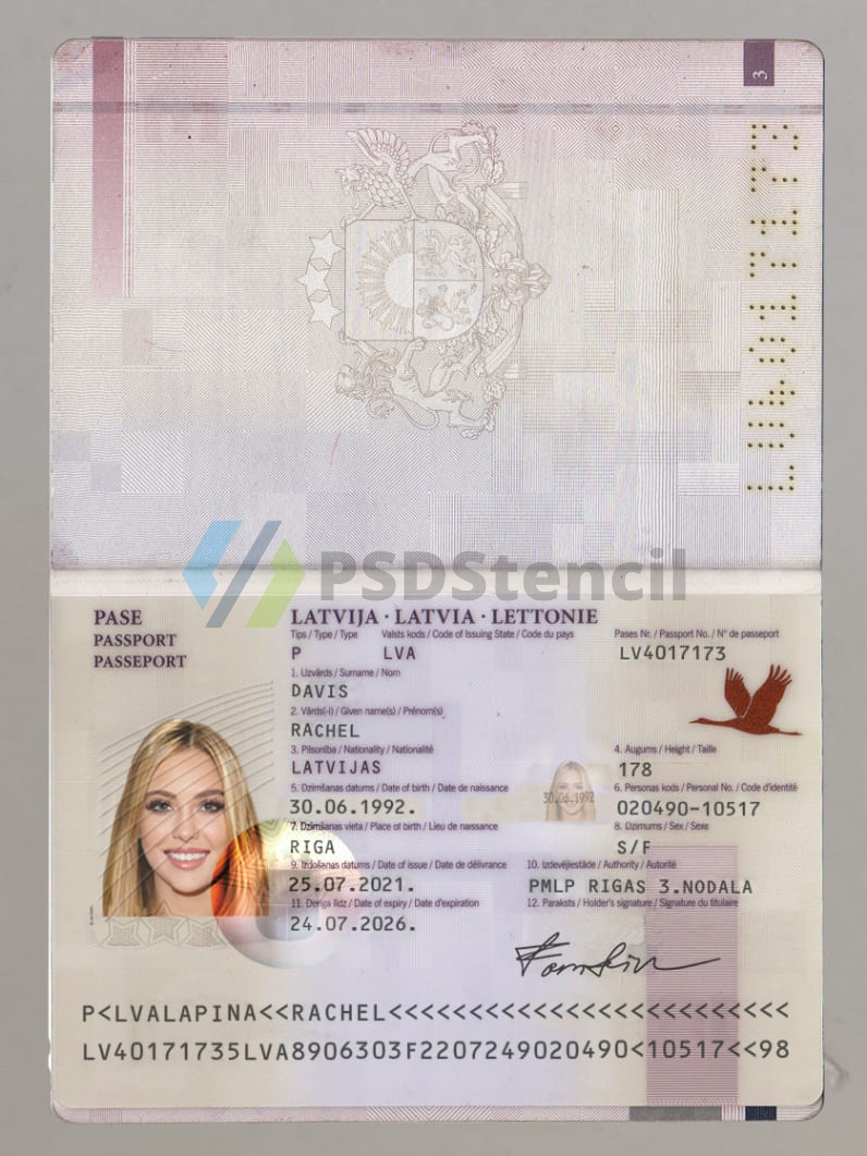 欧洲|东欧|Latvia Passport拉脱维亚护照PSD模板/Photoshop/PS