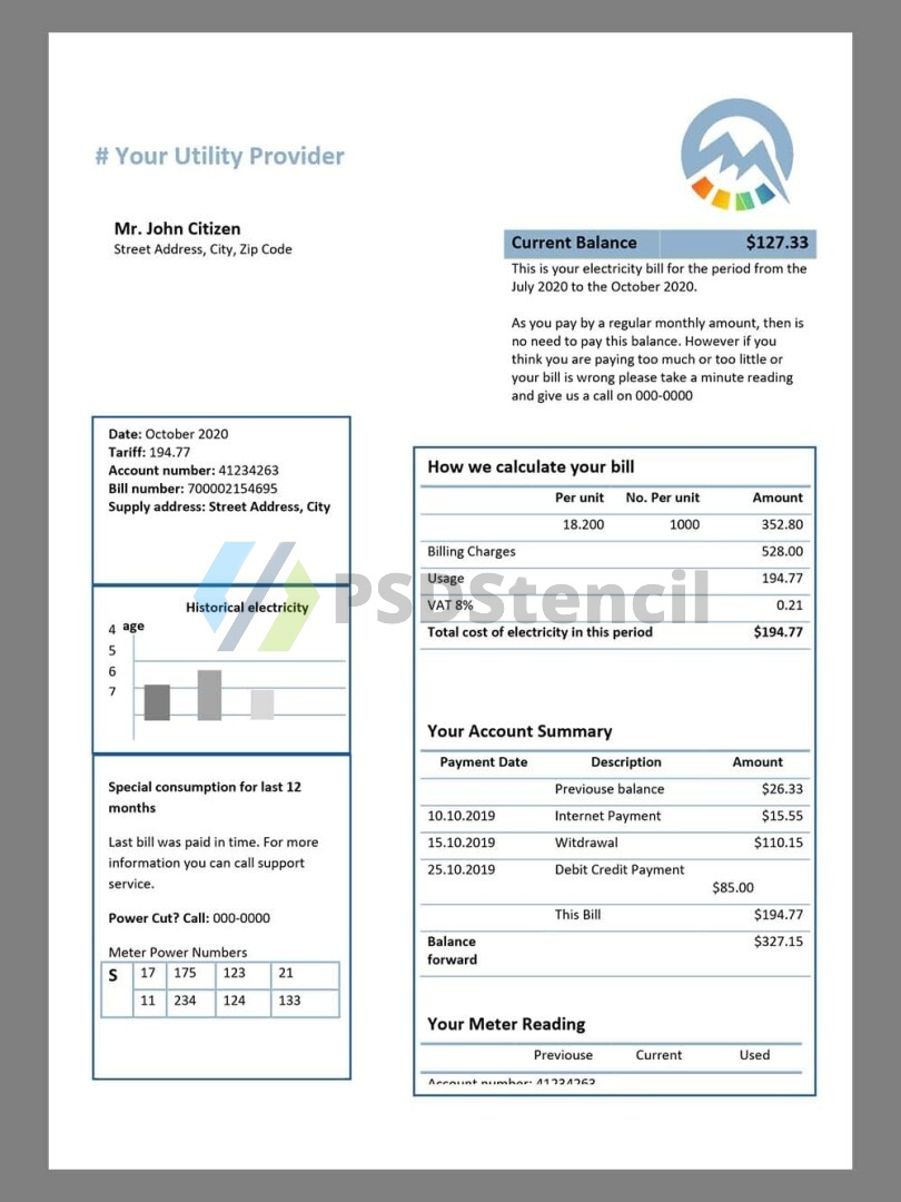 北美|加拿大Canada Cycle Energy Utility Bills水电费账单/KYC地址证明word模板