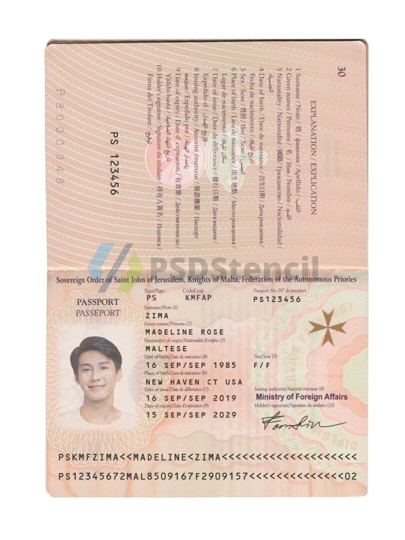 欧盟|南欧|地中海Malta Passport马耳他护照PSD/photoshop/ps模板