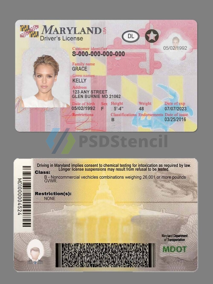 USA美国马里兰州Maryland DL驾驶证/驾照高质量PS/PSD模板