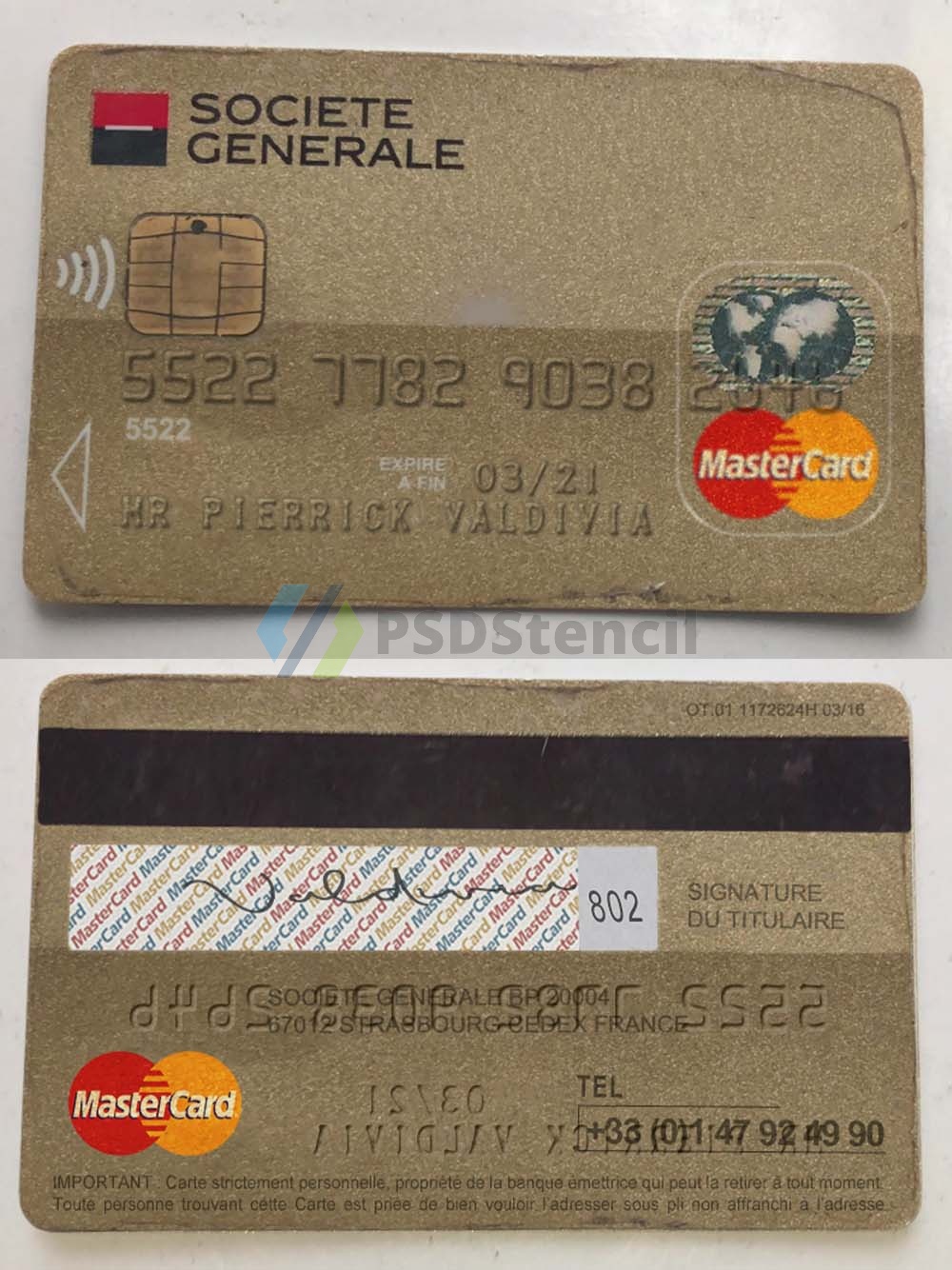 Societe Generale Bank Mastercard Gold Card法国兴业银行万事达卡PS/PSD模板