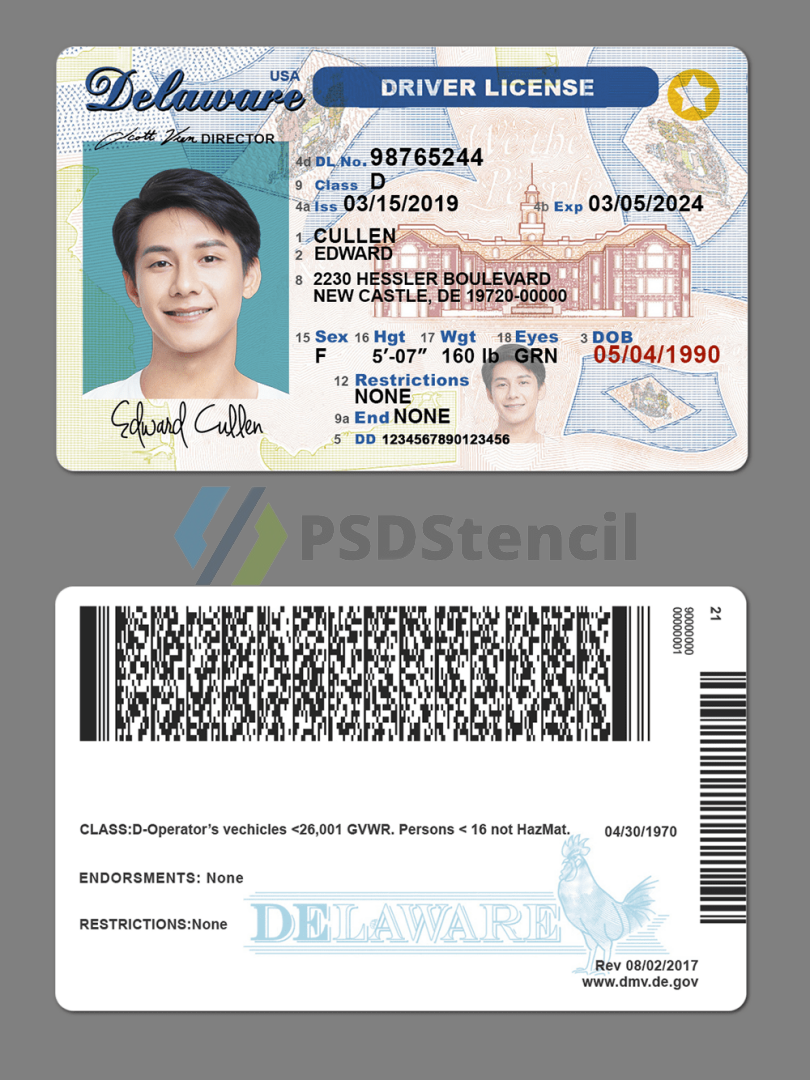 USA美国特拉华州Delaware DL新版驾驶证/驾照高质量PS/PSD模板