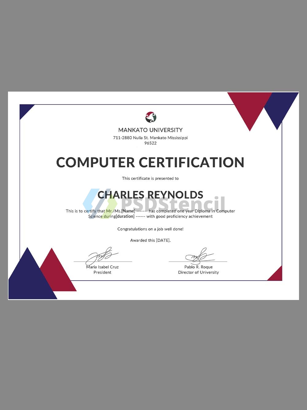 USA University Computer Diploma Certificate美国大学计算机学位证书word模板