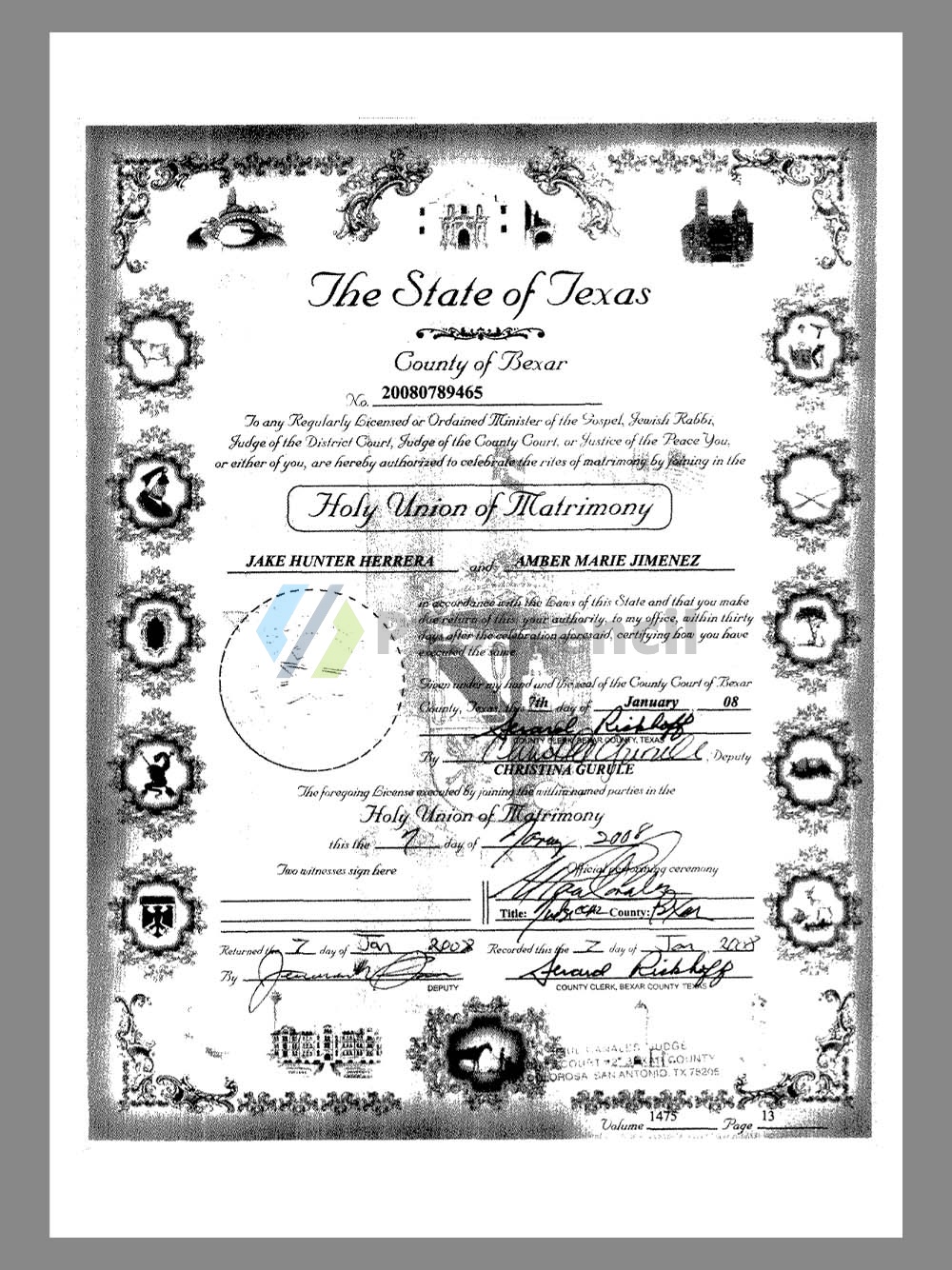USA Texas Marriage Certificate美国德州结婚证pdf模板