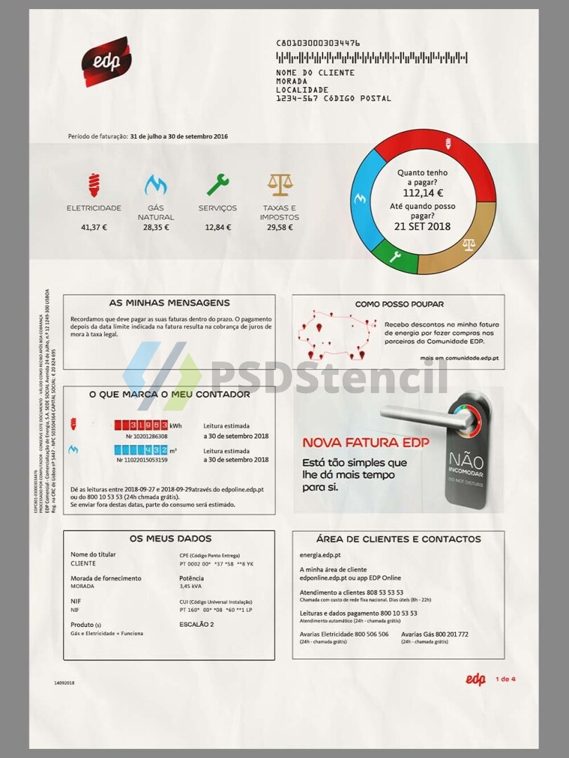 Portugal/Brazil EDP Energy Utility Bills葡萄牙/巴西水电费账单PSD/PS模板