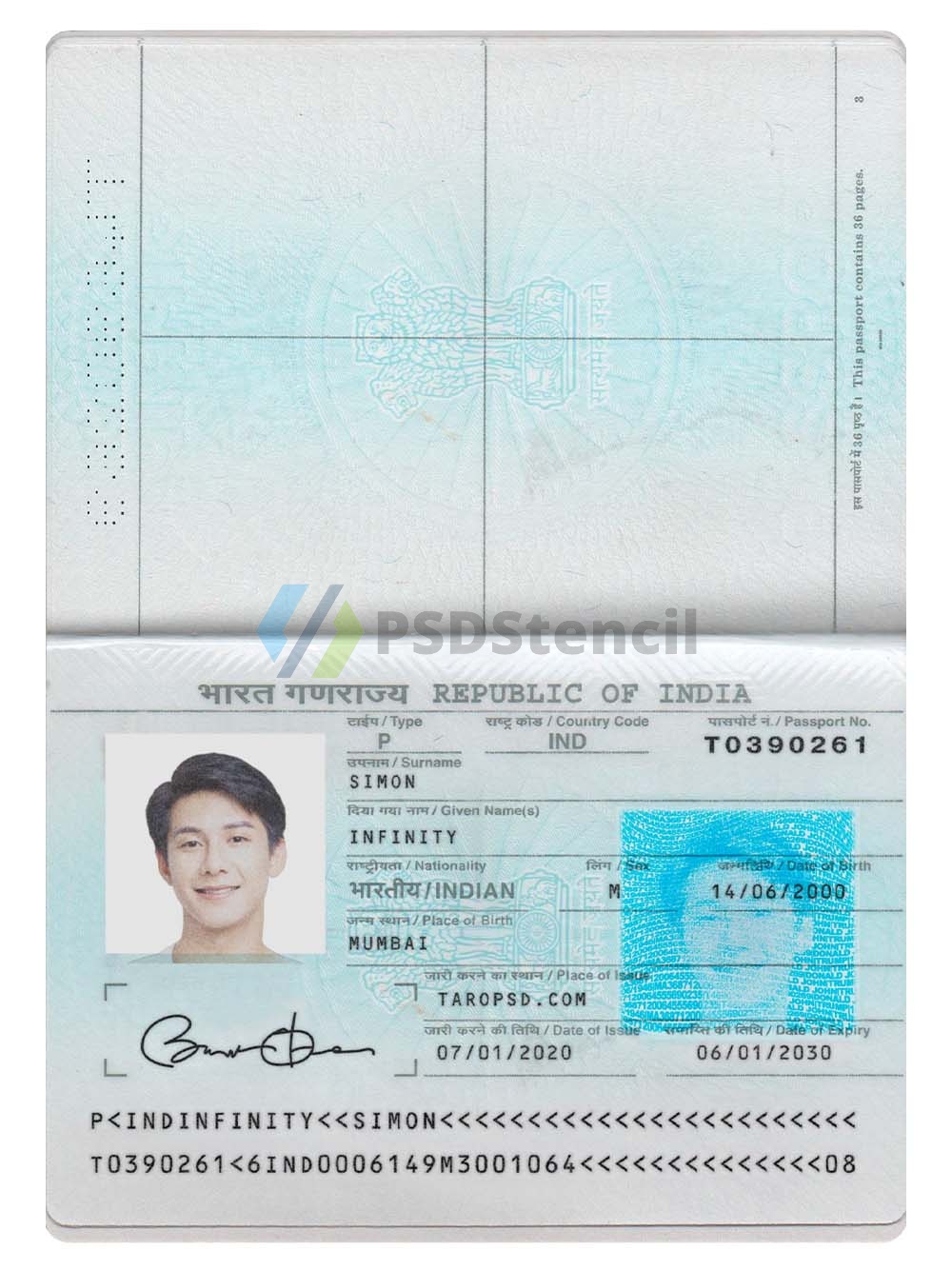 南亚| India Passport Template印度护照PS/Photoshop/PSD模板（V2）
