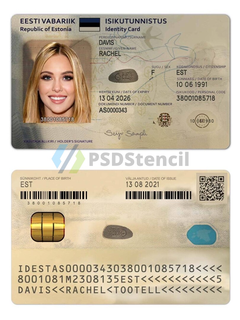 东欧|波罗的海|Estonia爱沙尼亚ID卡身份证卡PSD模板/Photoshop/PS