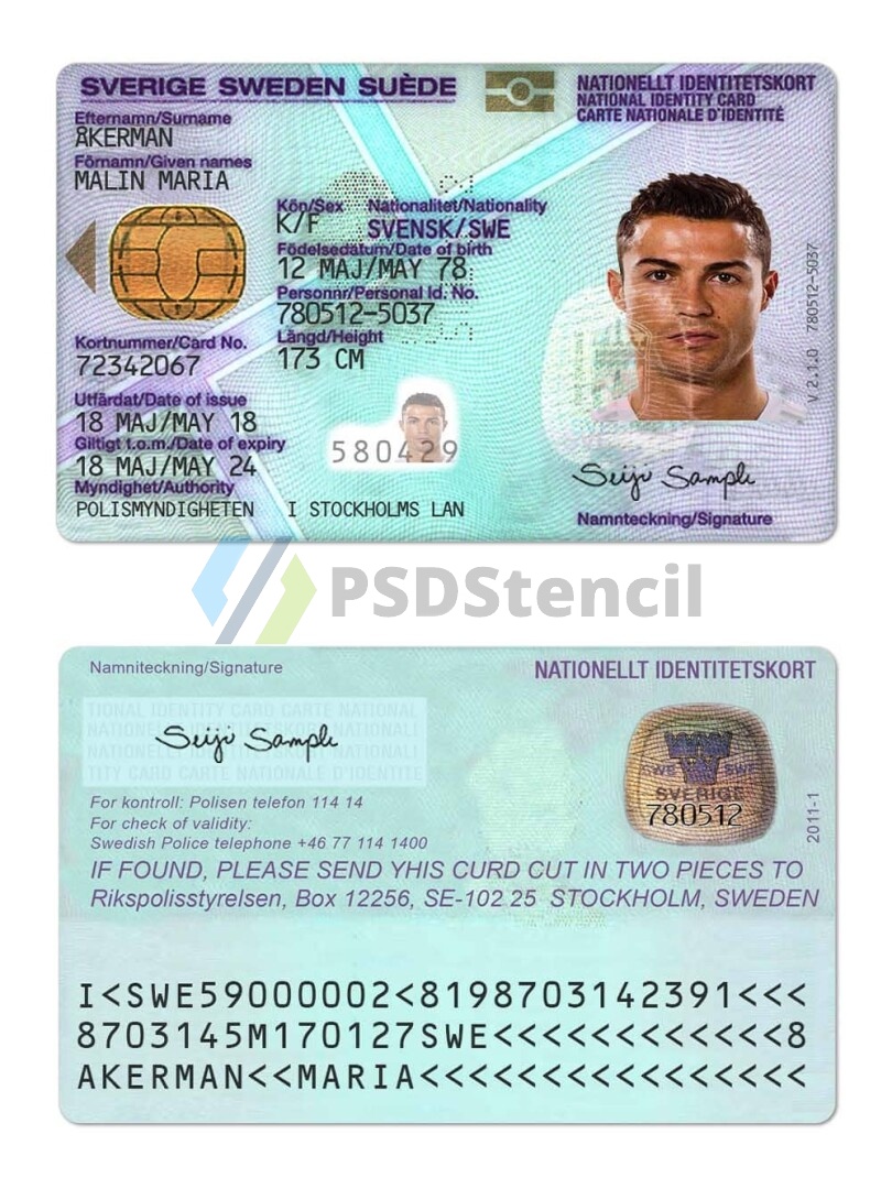 欧盟|北欧| Sweden瑞典ID卡/身份验证卡PSD/Photoshop/PS模板