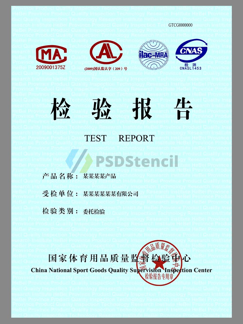 China Sporting Goods Test Report体育用品质量检验报告模板