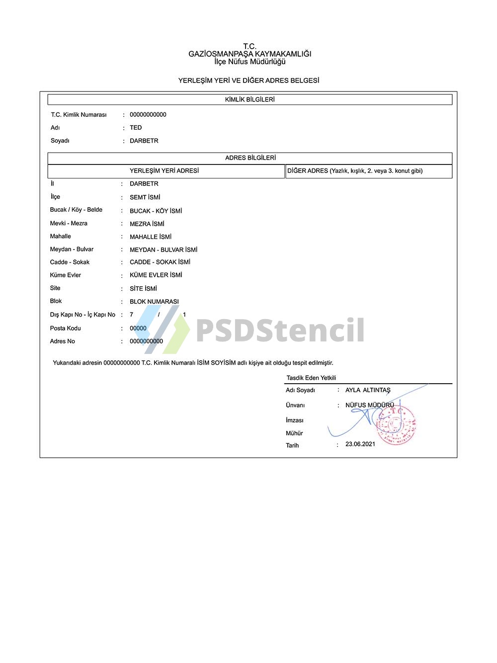 中东| Turkey Address Proof土耳其人口登记证明/KYC地址证明PS/PSD模板