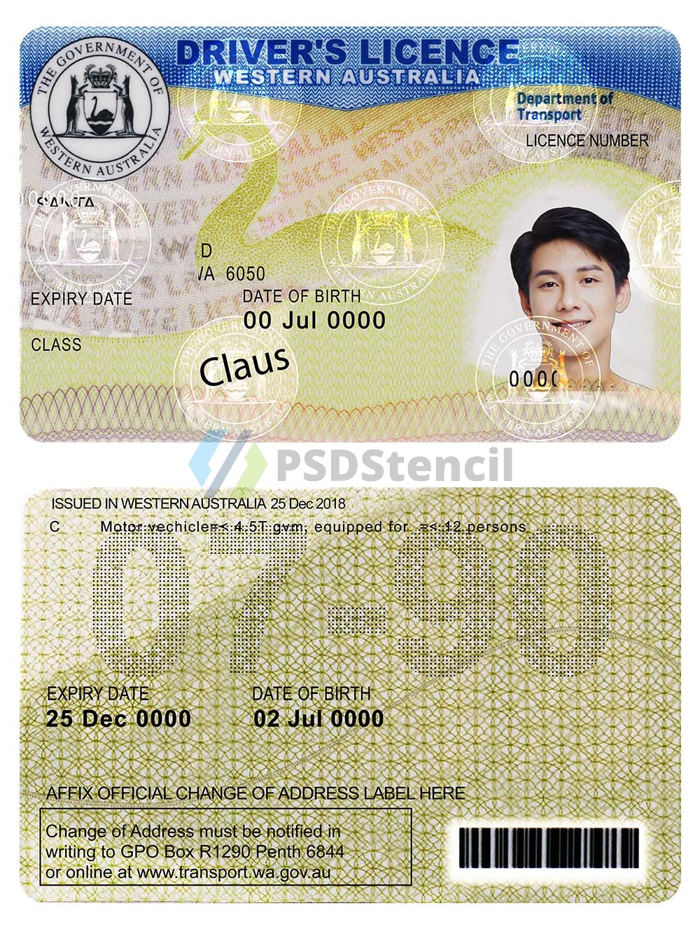 澳大利亚| Western Australia Driver License西澳驾照/驾驶证PS/PSD模板