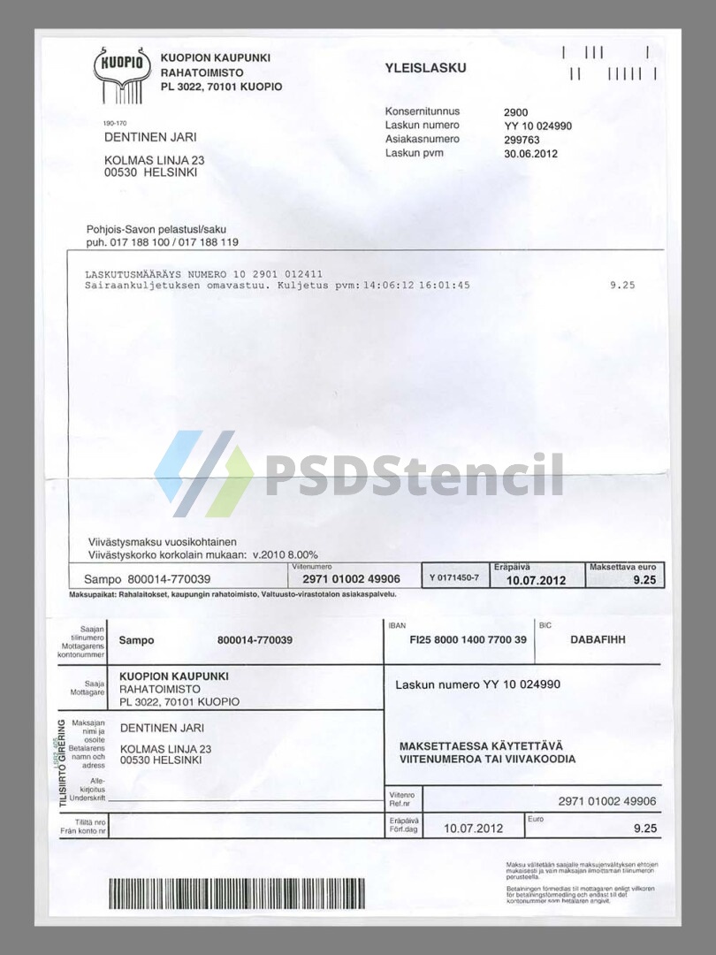 北欧|芬兰Finland Quopio Energy Utility Bills水电费账单/KYC地址证明psd模板