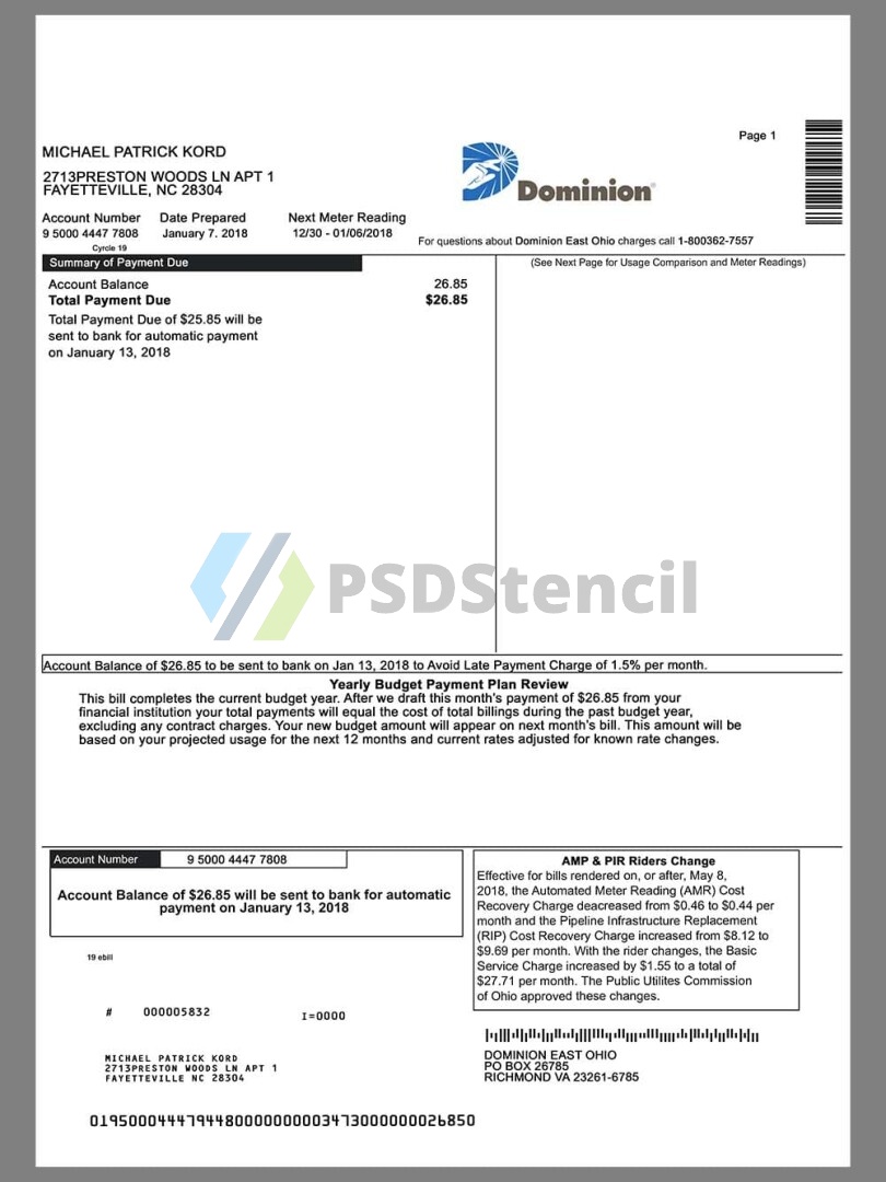 美国水电费账单资源包Utility Bills水电费账单/KYC地址证明pdf/psd/word模板